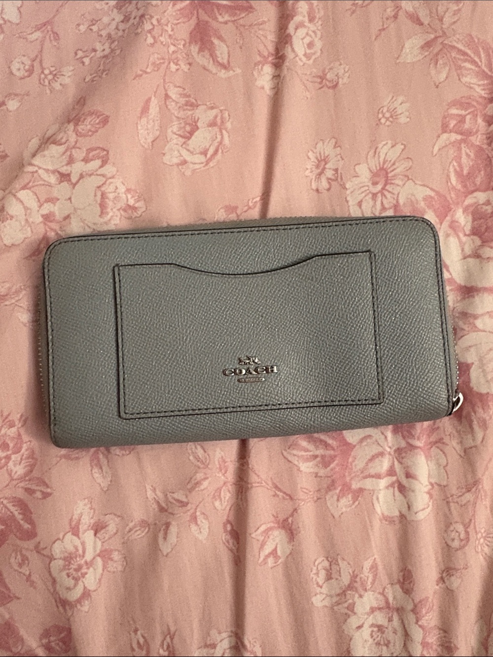 Coach Pebbled Leather Zip Wallet in light Gray blue